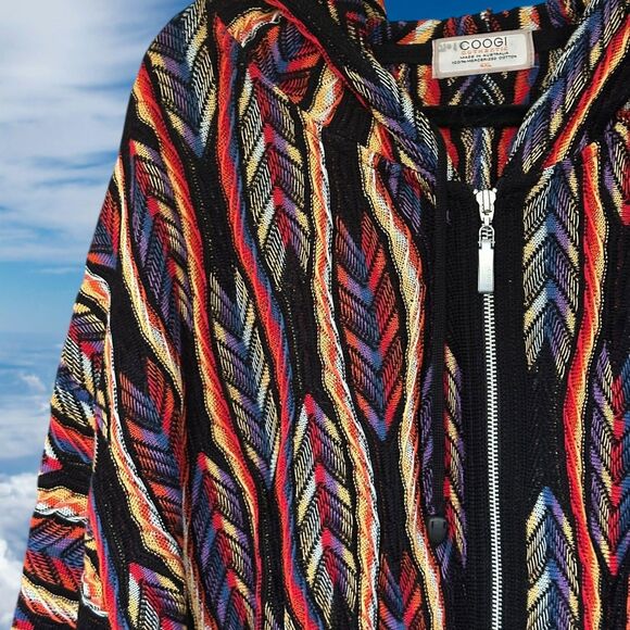 COOGI Sweater Men's 4XL Multicolor 3D Knit Zip Hoodie 100% Mercerized Australia - Picture 2 of 11